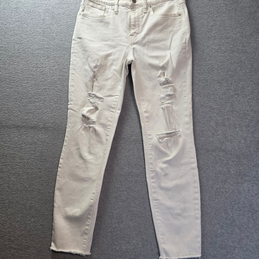 Madewell High Rise Skinny Crop Jeans Womens 28 White Distressed Ripped Raw Hem